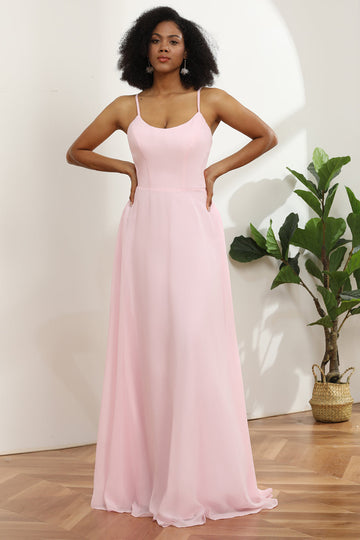 Tirantes de espagueti rosa chiffón vestido de dama de honor